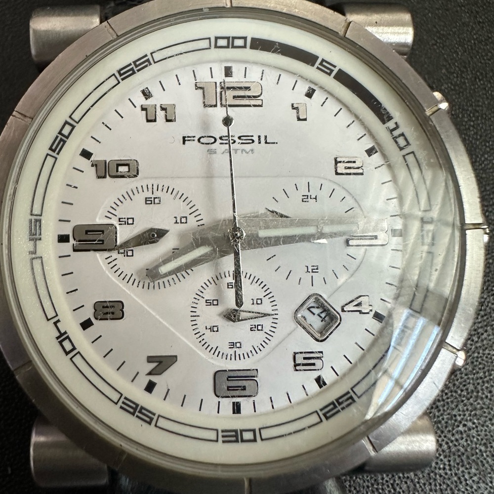 Fossil Silver Chronograph with White Dial